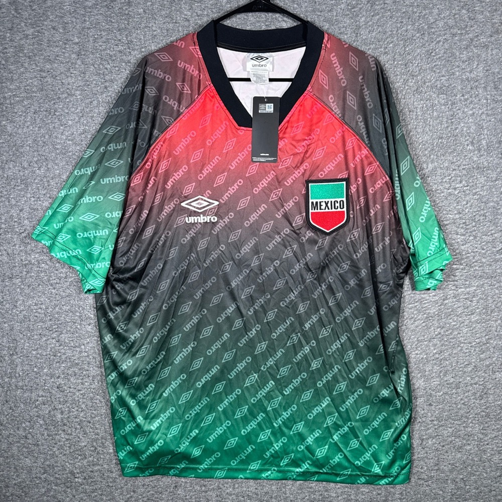 NEW Umbro Soccer Jersey Men Large Green Red Mexico Gradient Logo Short Sleeve